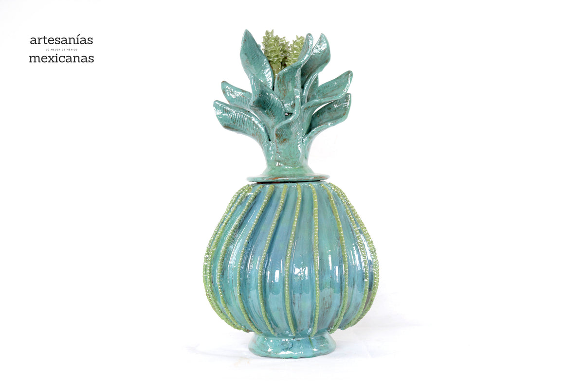 Piña biznaga turquesa con olivo - 48 cm. 18.8 in.