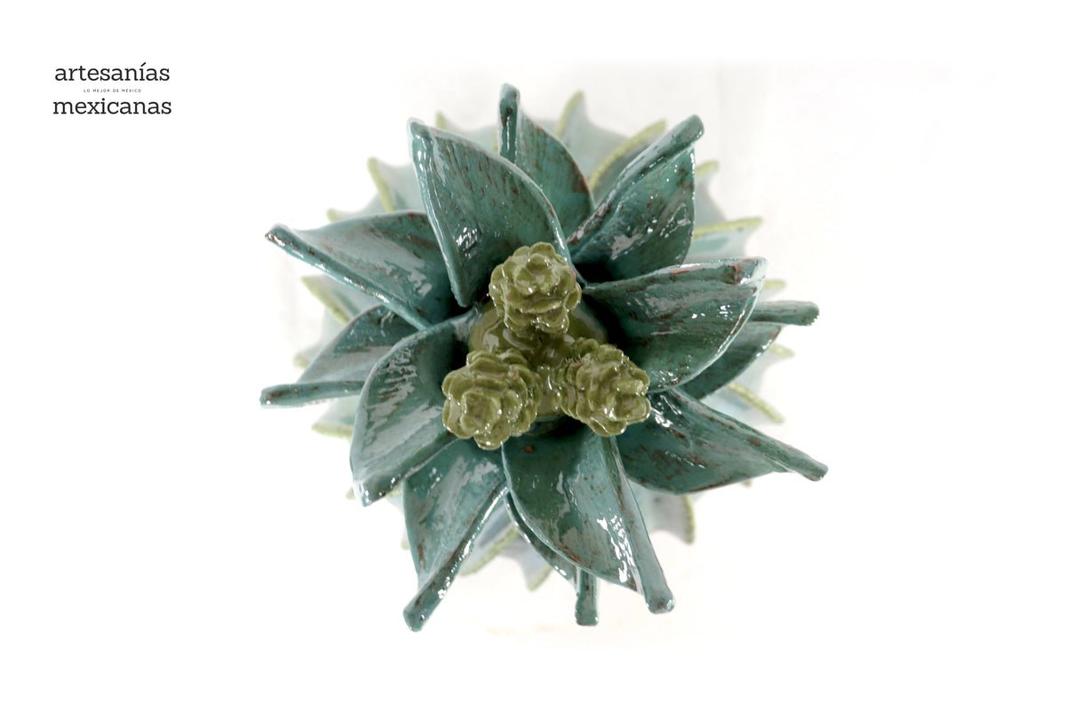 Piña biznaga turquesa con olivo - 48 cm. 18.8 in.