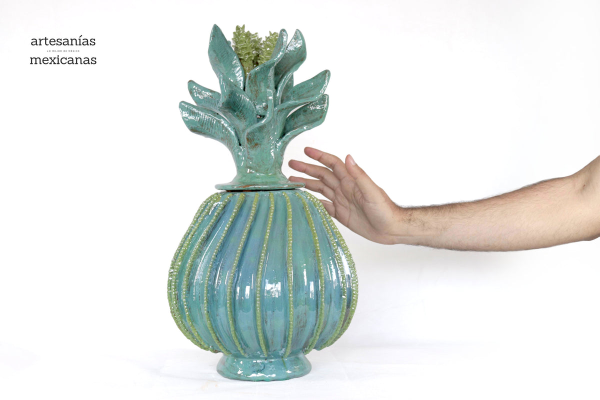 Piña biznaga turquesa con olivo - 48 cm. 18.8 in.