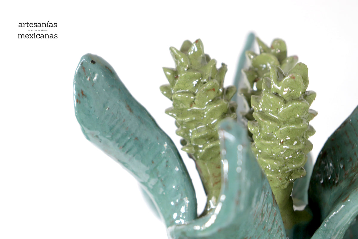 Piña biznaga turquesa con olivo - 48 cm. 18.8 in.