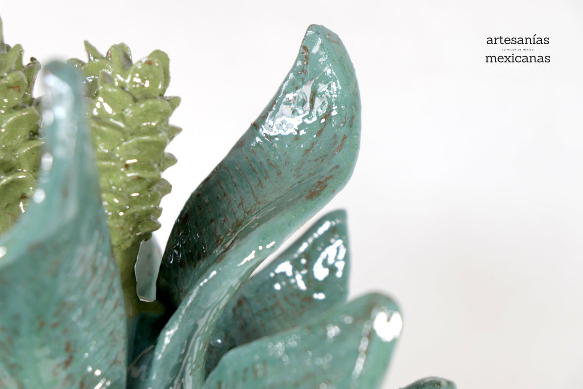 Piña biznaga turquesa con olivo - 48 cm. 18.8 in.