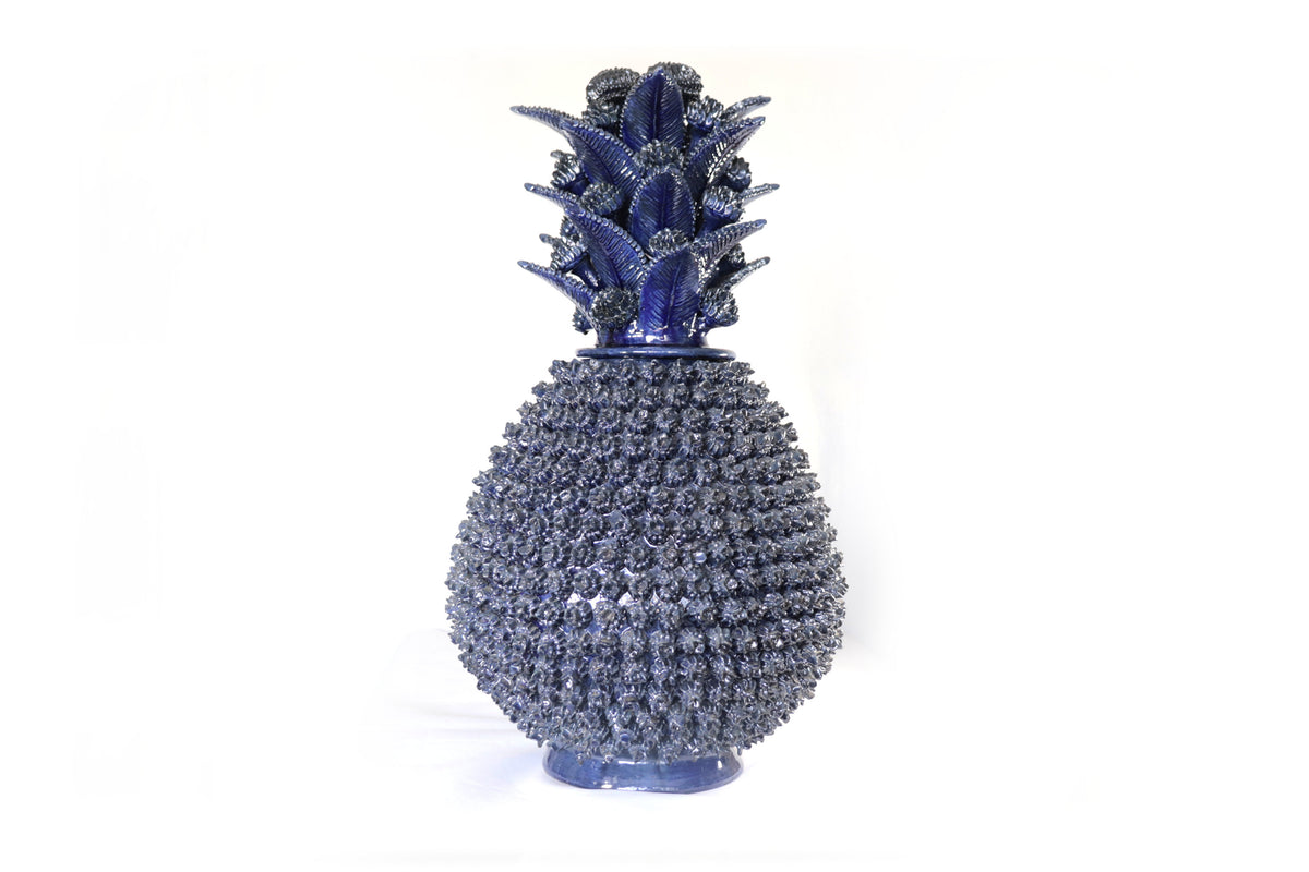 Piña michoacana de barro - Azul de concurso de Florecillas - 69 cm. 27.1 in. Piña