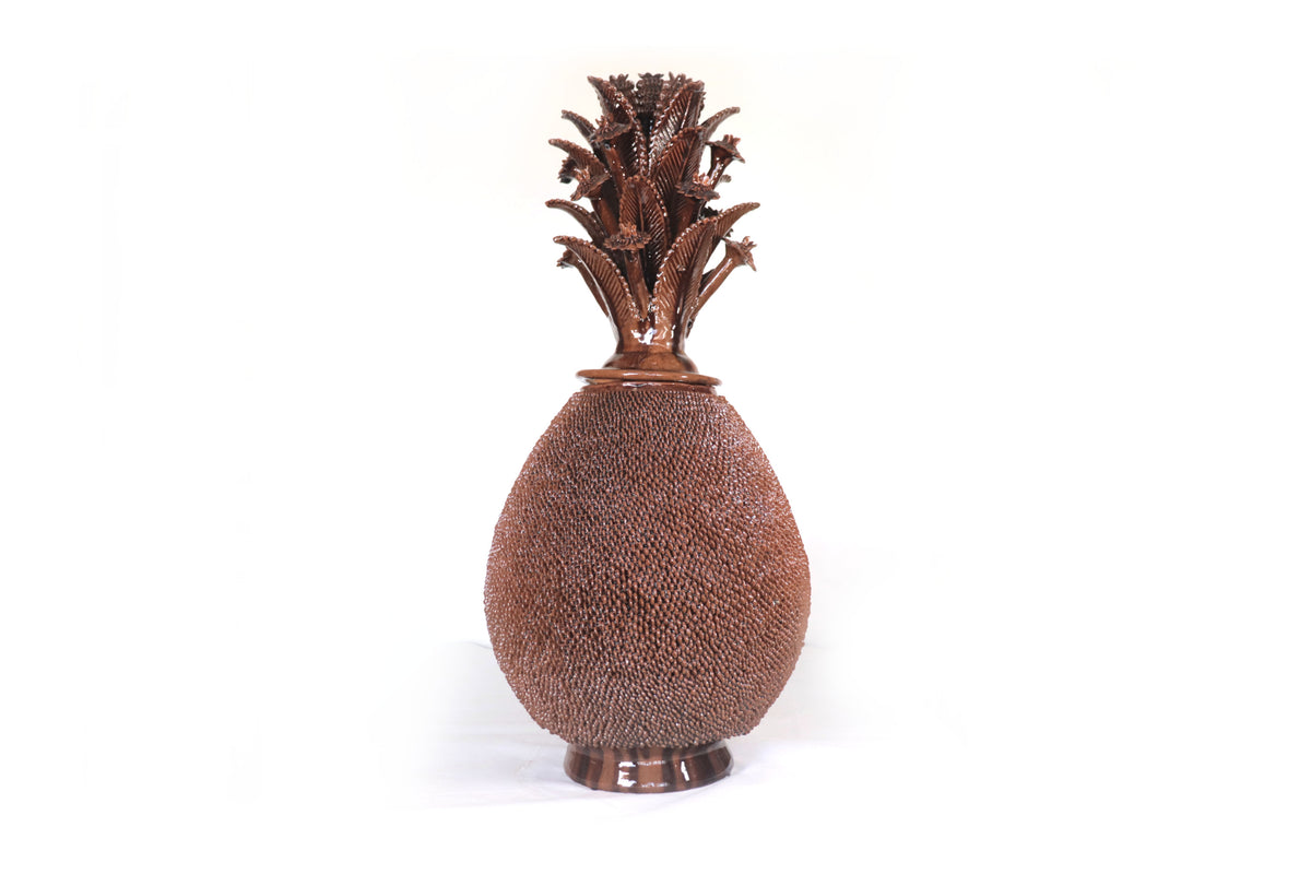 Piña michoacana de barro - Cafe de punteado fino - 70 cm. 27.5 in. - Sobre Pedido 3+ Pz. Piña