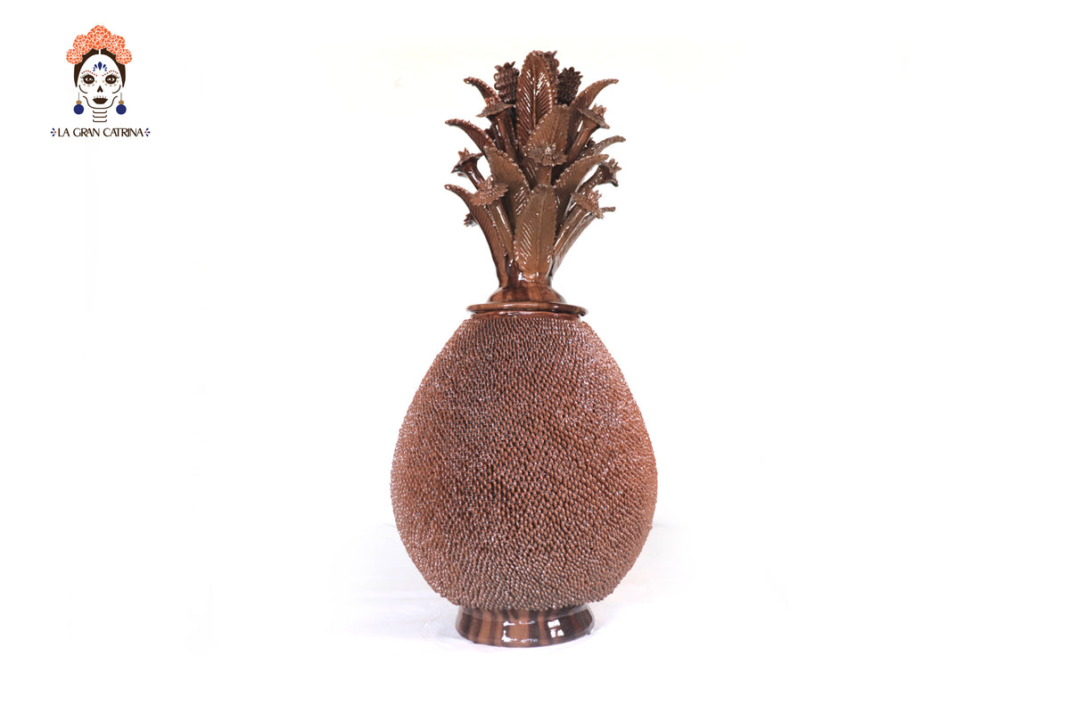 Piña michoacana de barro - Cafe de punteado fino - 70 cm. 27.5 in. - Sobre Pedido 3+ Pz. Piña