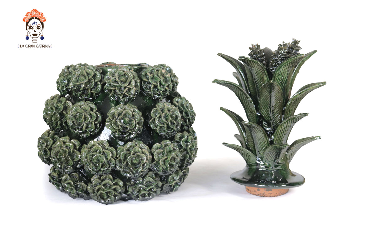 Piña michoacana de barro - Verde de Rosas - 53 cm. 20.8 in. - Sobre Pedido Sobre pedido