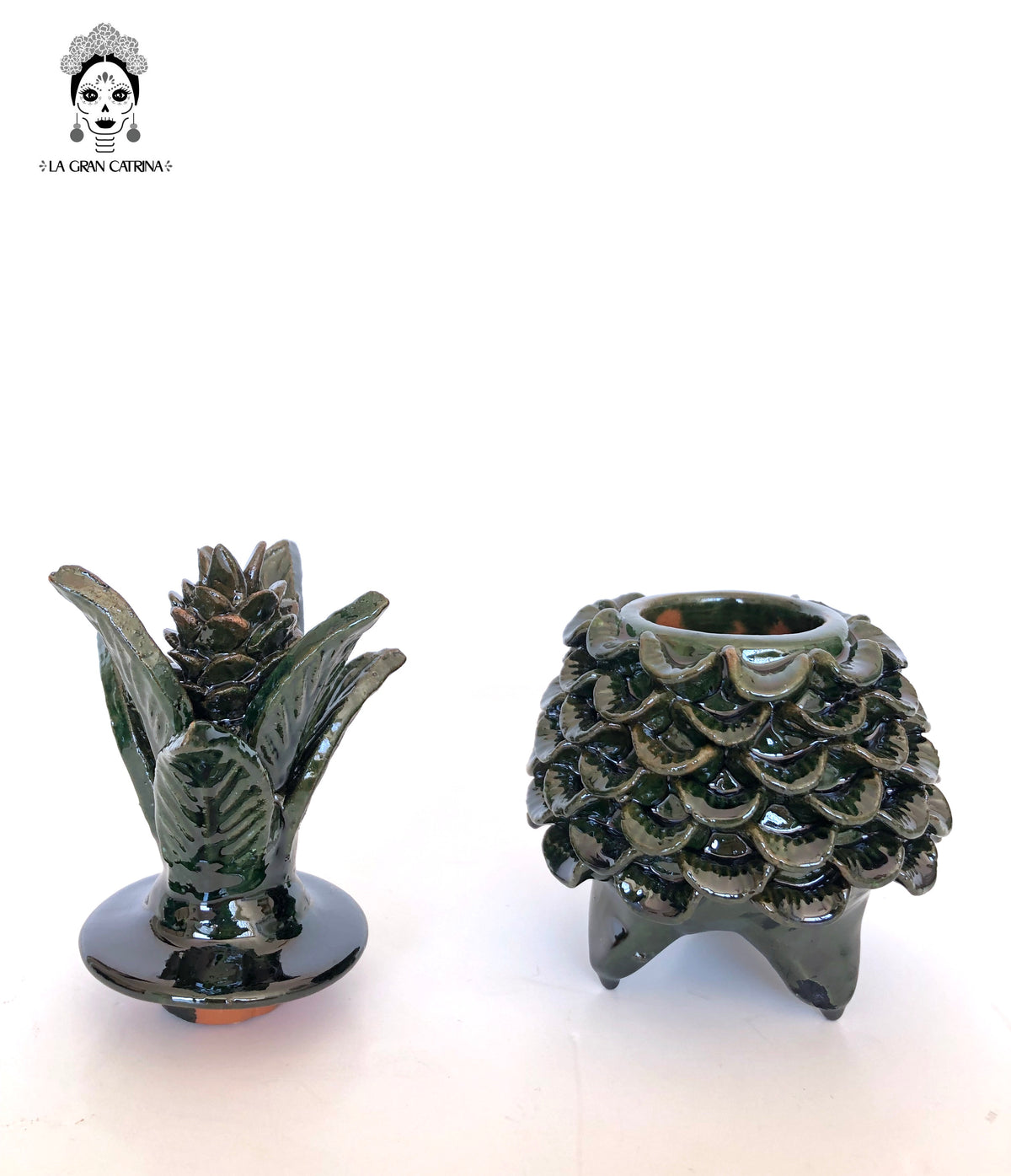 Piña de barro vidriado - Pétalos verdes - 19 cm. 7.7 in. - Sobre Pedido Sobre pedido