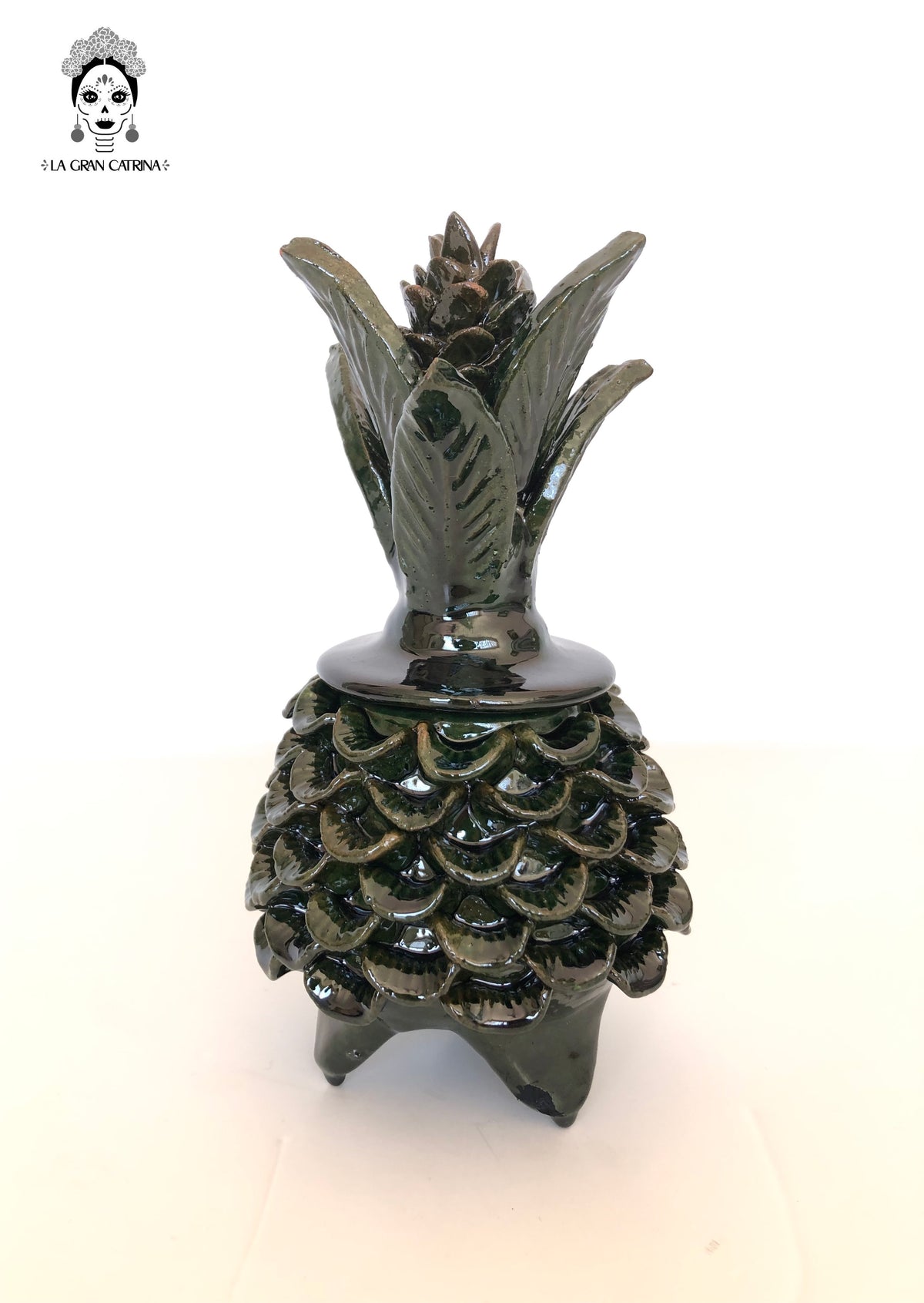 Piña de barro vidriado - Pétalos verdes - 19 cm. 7.7 in. - Sobre Pedido Sobre pedido