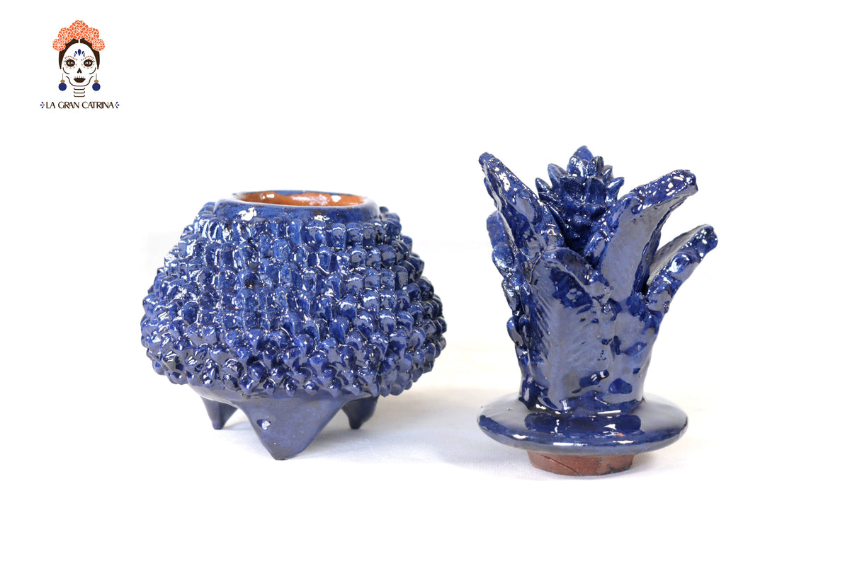Piña michoacana de barro - Picos azules - 19 cm. 7.7 in.