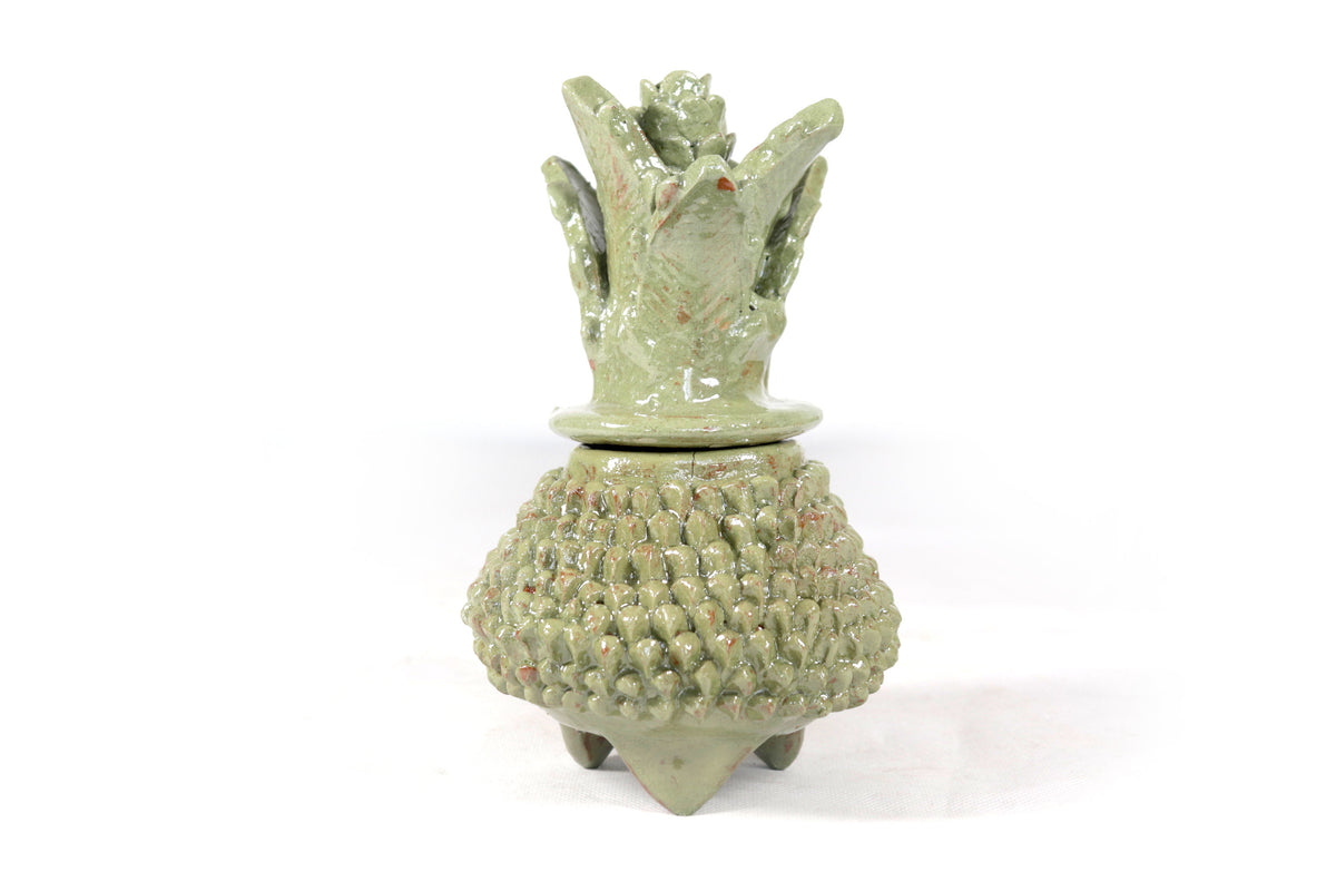 Piña de barro vidriado - Ladrillos verdes olivo - 19 cm. 7.7 in.