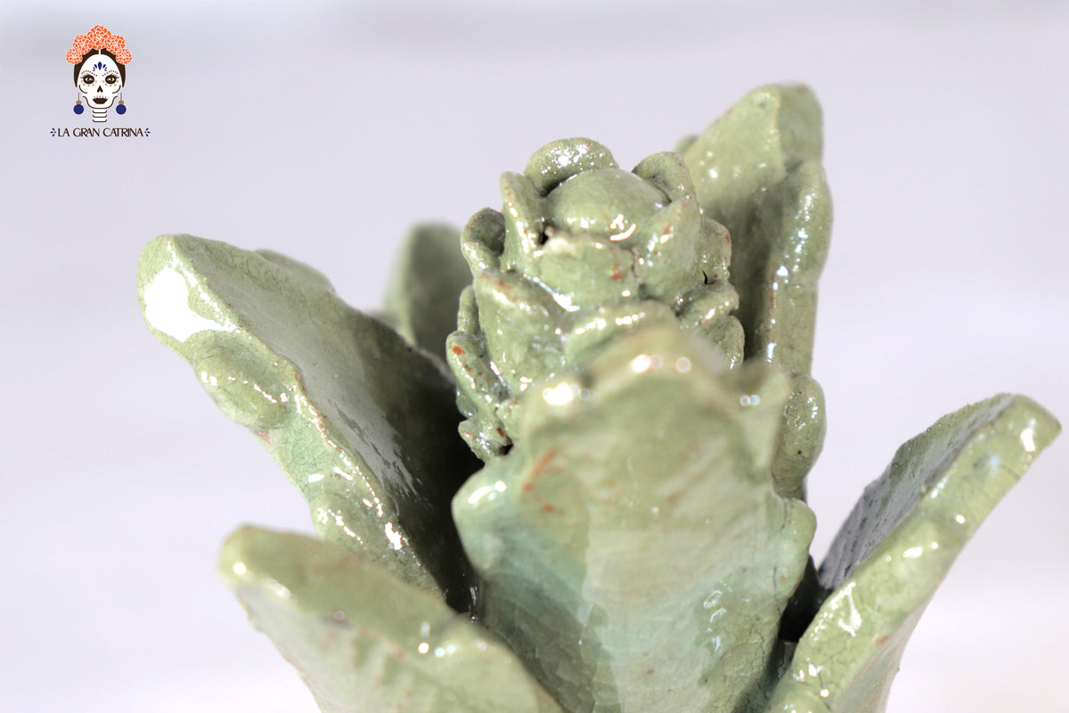 Piña de barro vidriado - Ladrillos verdes olivo - 19 cm. 7.7 in.