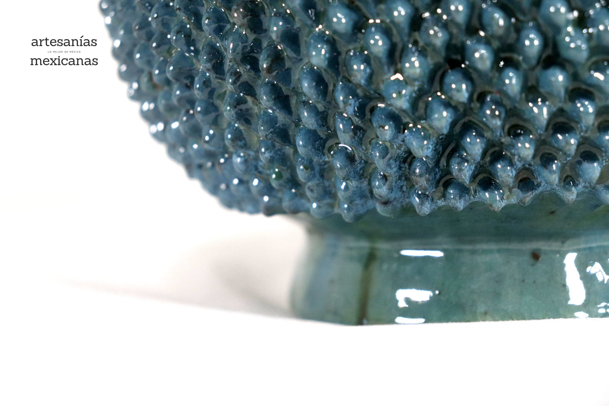 Piña michoacana de barro - Turquesa de picos - 32 cm. 13 in. - Sobre Pedido