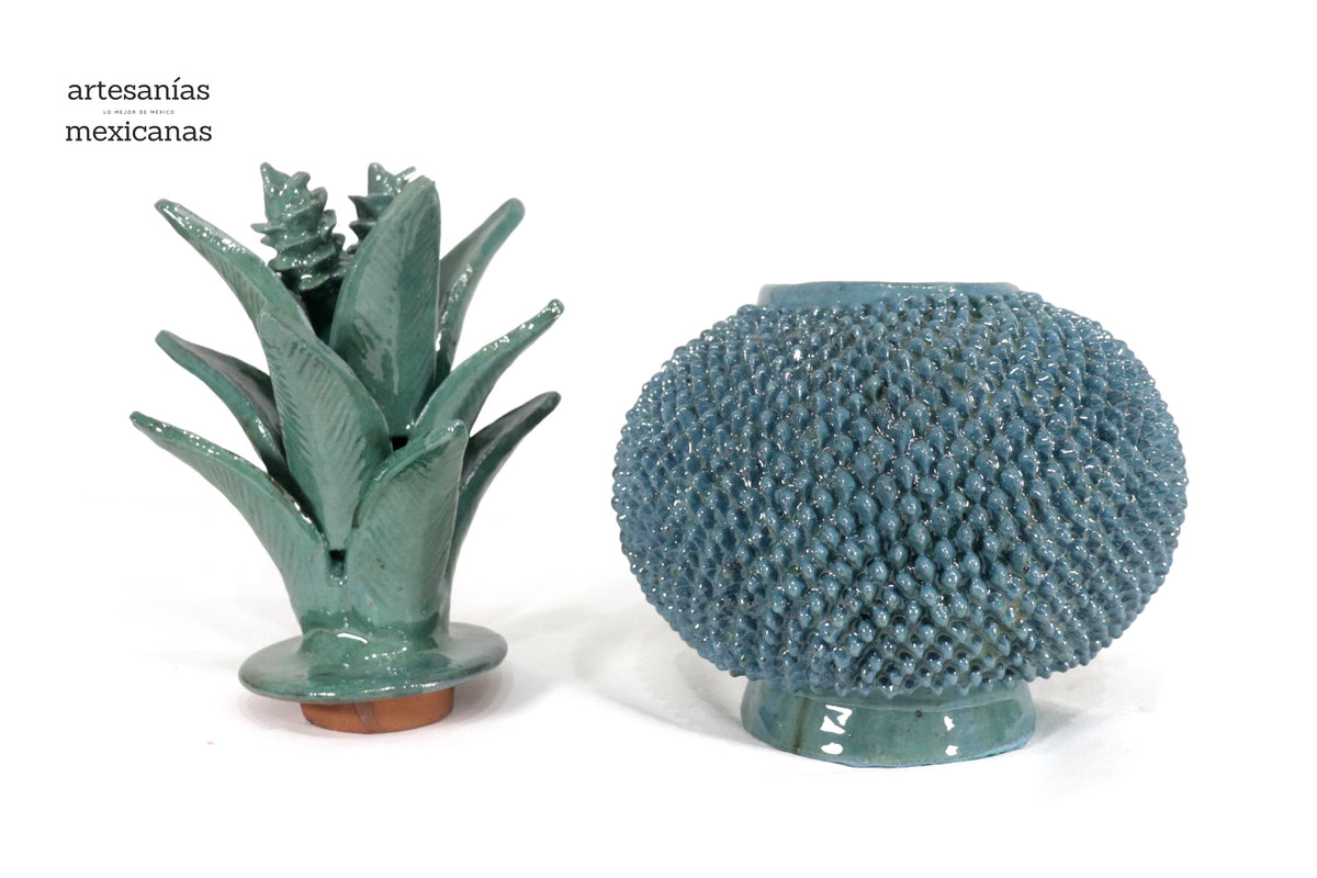 Piña michoacana de barro - Turquesa de picos - 32 cm. 13 in. - Sobre Pedido