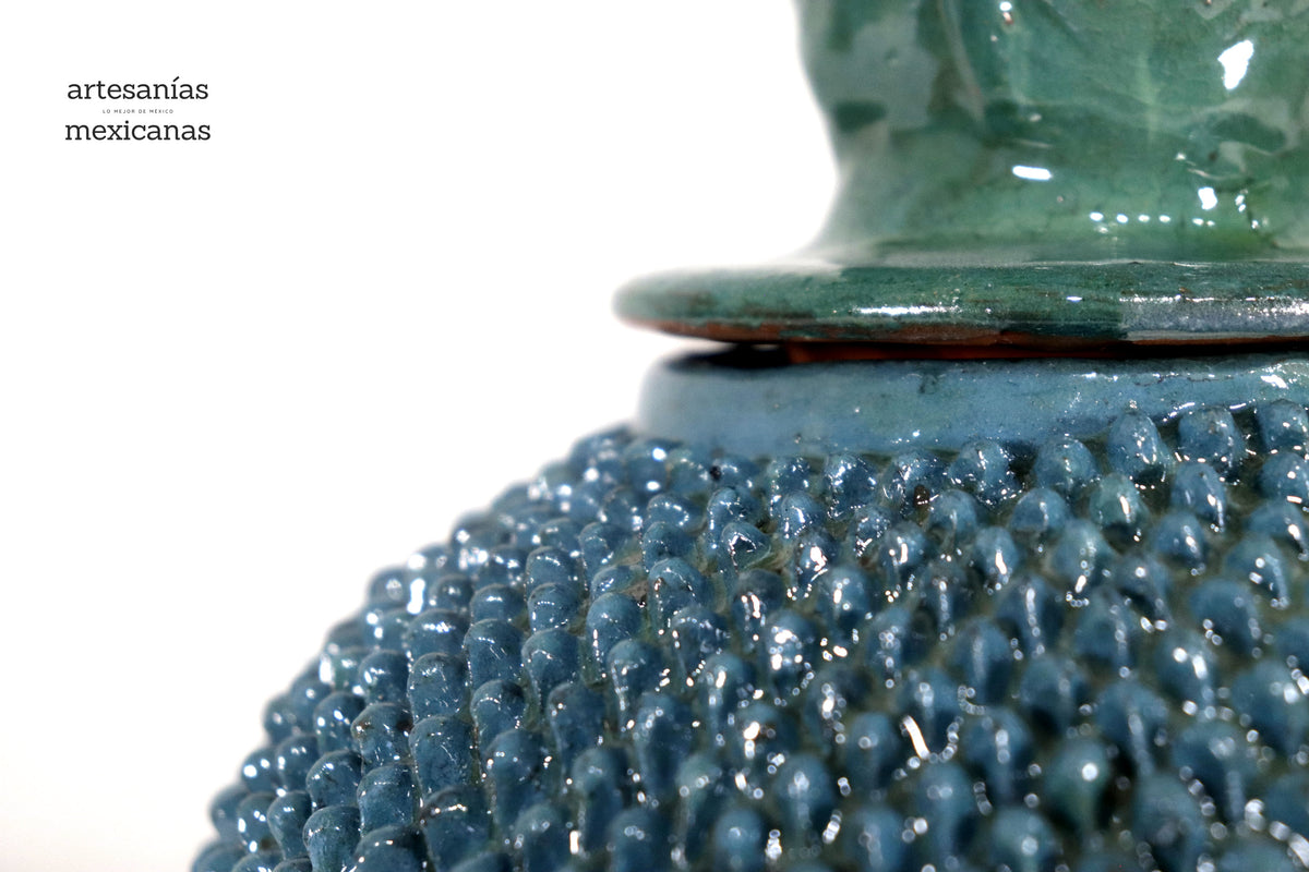 Piña michoacana de barro - Turquesa de picos - 32 cm. 13 in. - Sobre Pedido