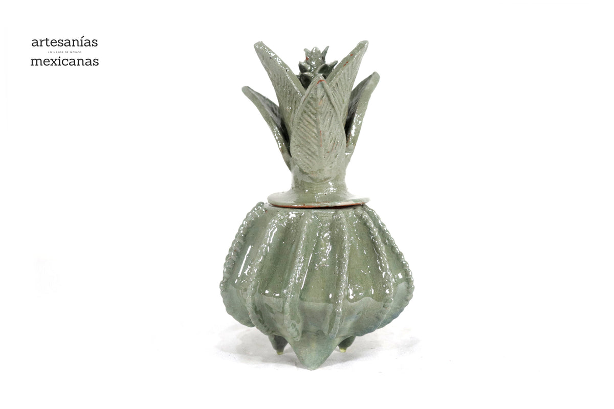 Piña michoacana de barro - Verde olivo pequeña biznaga - 19 cm. 7.7 in. - Sobre Pedido
