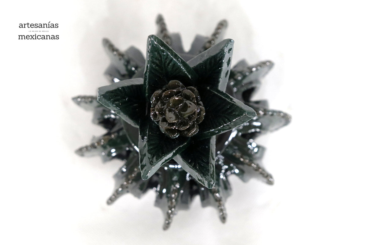 Piña michoacana de barro - Verde pequeña biznaga calada - 19 cm. 7.7 in. - Sobre Pedido