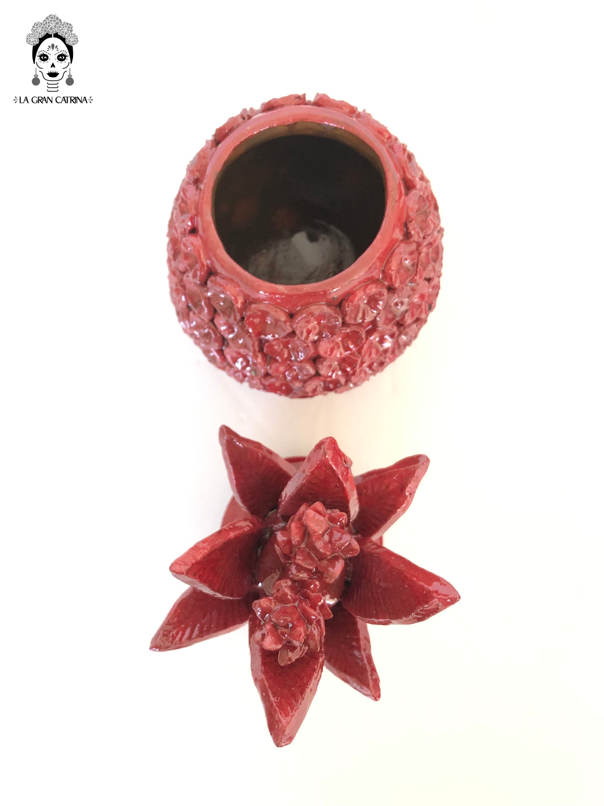 Piña michoacana de barro - Flores rojas - 28 cm. 11 in. - Sobre pedido Sobre pedido