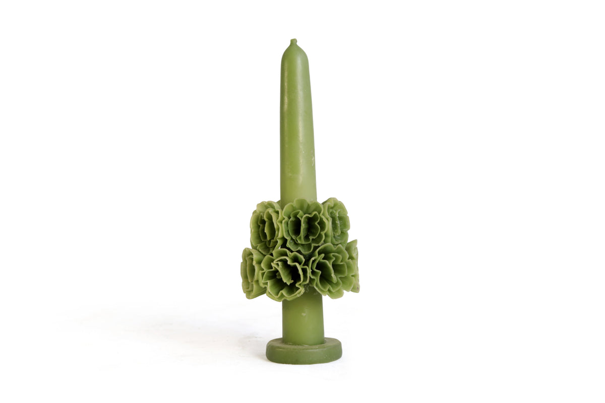 Vela Esculpida - Media Flor Decorativa Verde - 28 cm. 11 in.