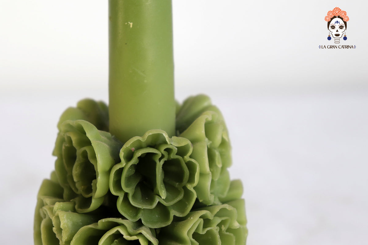 Vela Esculpida - Media Flor Decorativa Verde - 28 cm. 11 in.