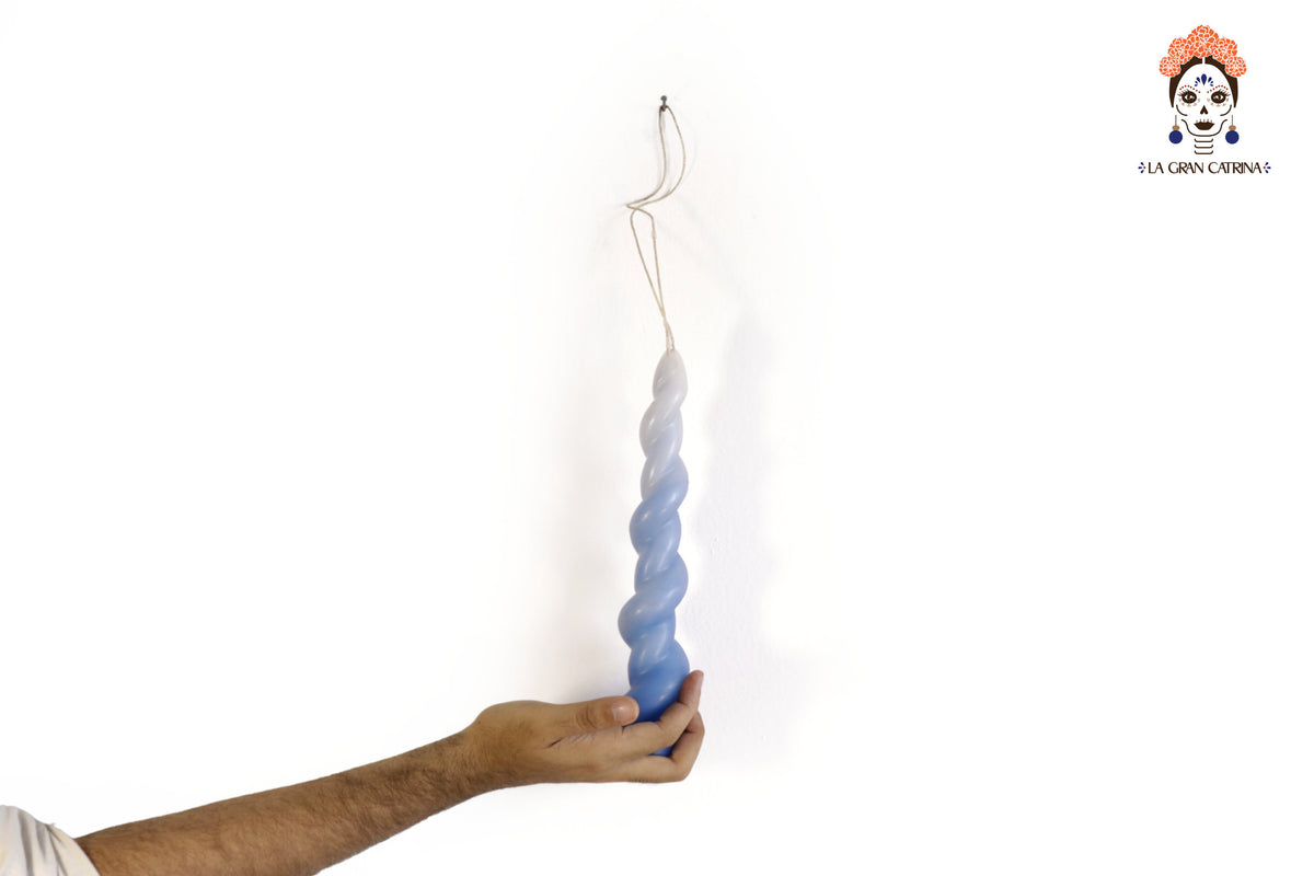 Vela Torcida Degradado Blanco - Azul - 30 cm. 11.8 in. Vela