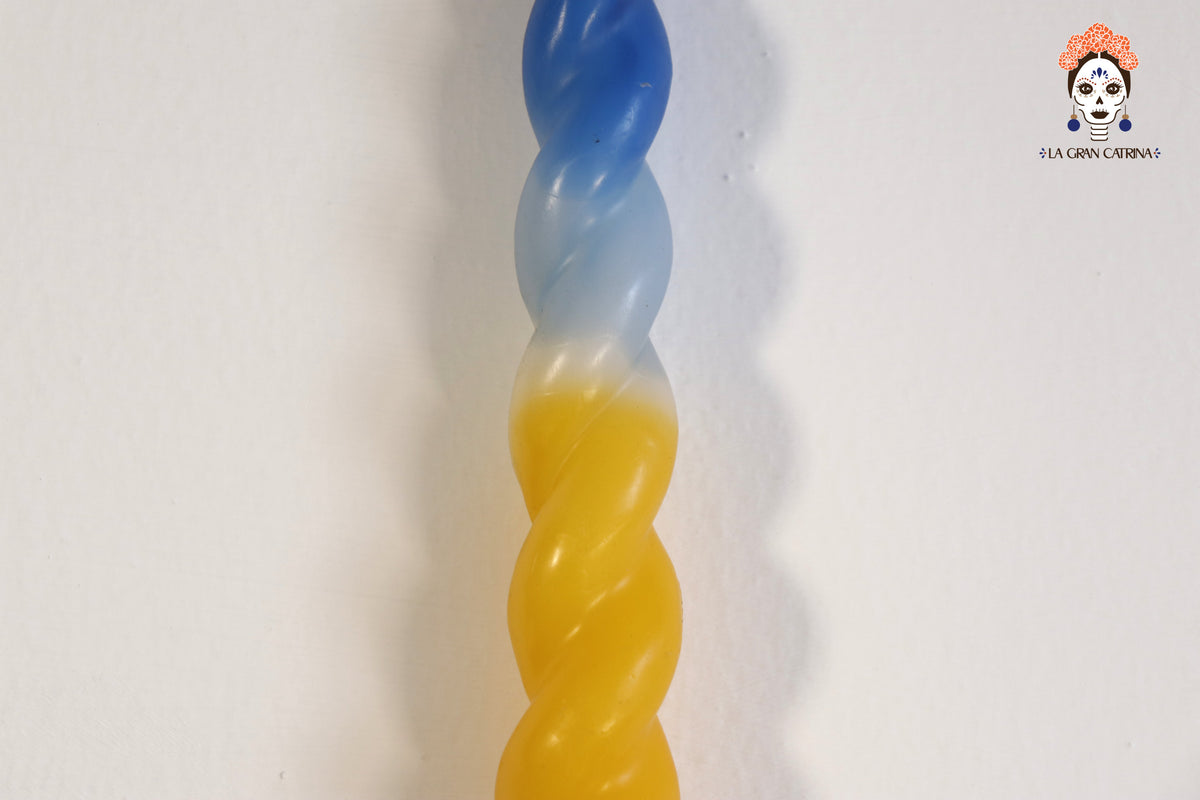 Vela Torcida Degradado Azul - Amarillo - 30 cm. 11.8 in. Vela