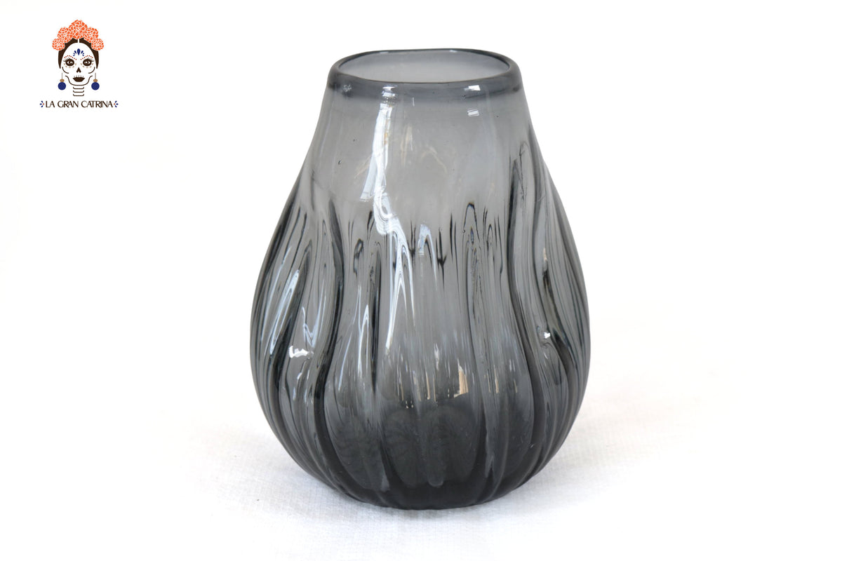 Vaso de Vidrio Soplado Gris 17 cm. 6.6 in. Vidrio Soplado