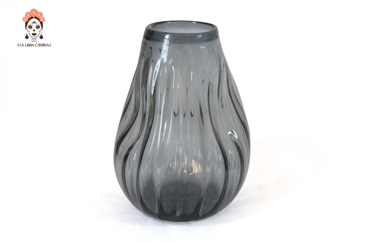 Vaso de Vidrio Soplado Gris 17 cm. 6.6 in. Vidrio Soplado