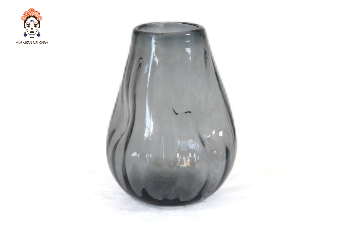 Vaso de Vidrio Soplado Gris 17 cm. 6.6 in. Vidrio Soplado