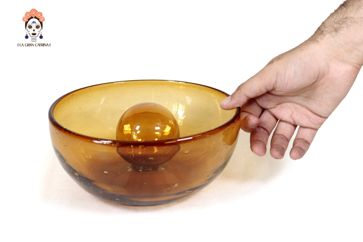 Plato con Gota de Vidrio Soplado Naranja 20.5 cm. 8 in. Vidrio Soplado