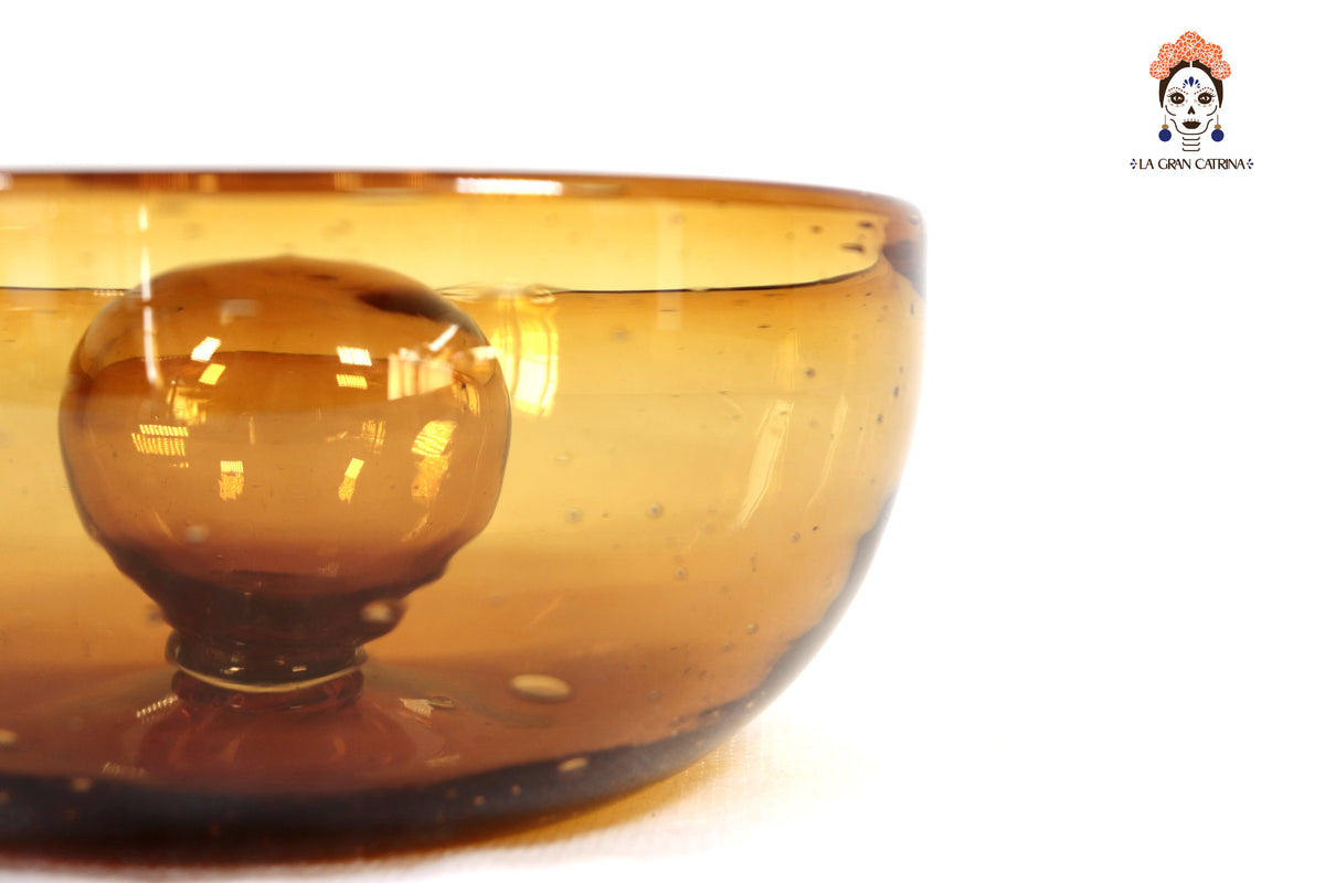 Plato con Gota de Vidrio Soplado Naranja 20.5 cm. 8 in. Vidrio Soplado