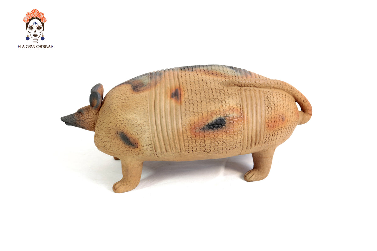 Armadillo con hijos de Barro Natural - 28 cm. 11 In. Zipiajo