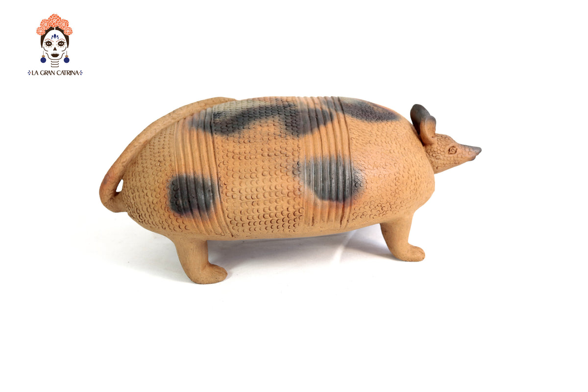 Armadillo con hijos de Barro Natural - 28 cm. 11 In. Zipiajo