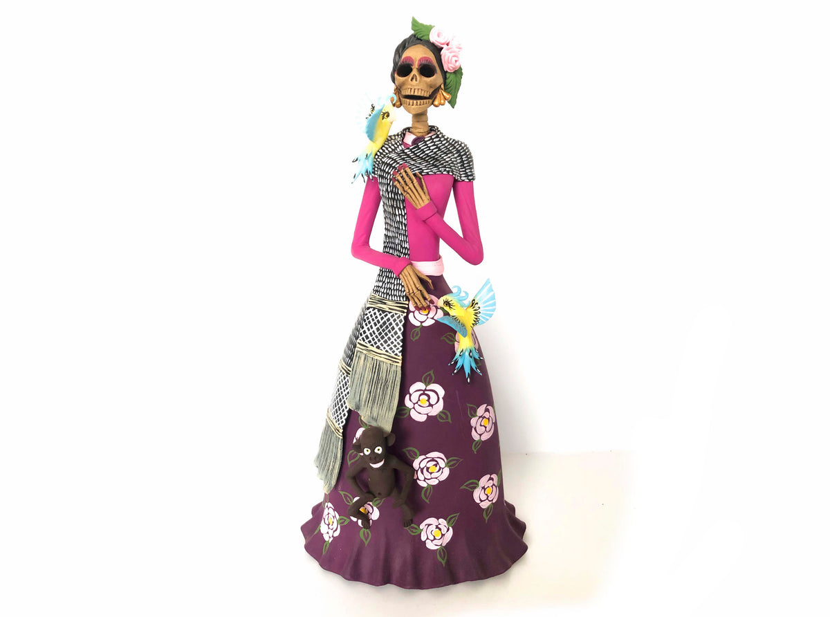 Catrina de Frida Kahlo - Loros y Chango - 35 cm. 14 in. Catrina