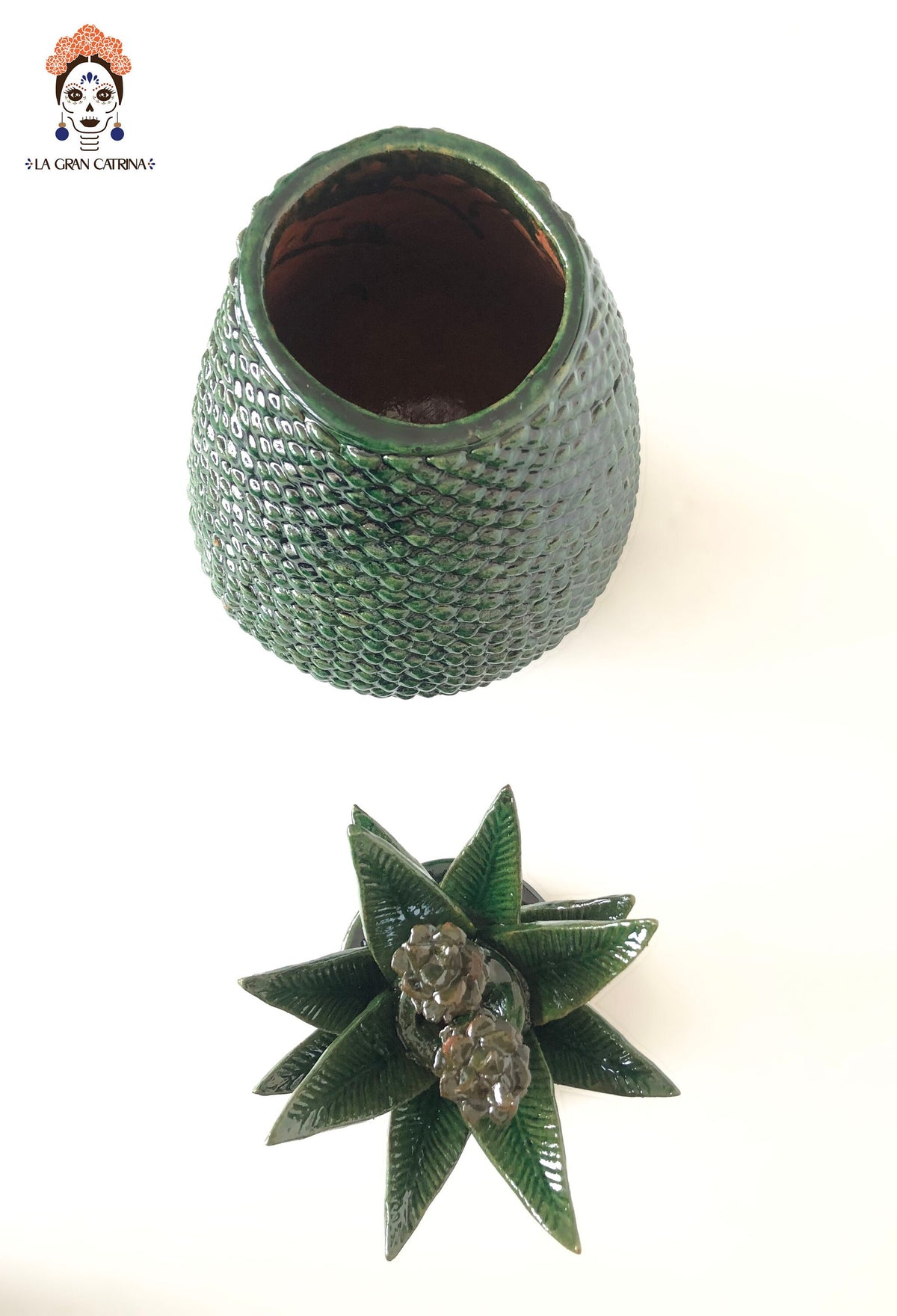 Piña michoacana de barro - Picos verdes - 50 cm. 20 in. - En producción