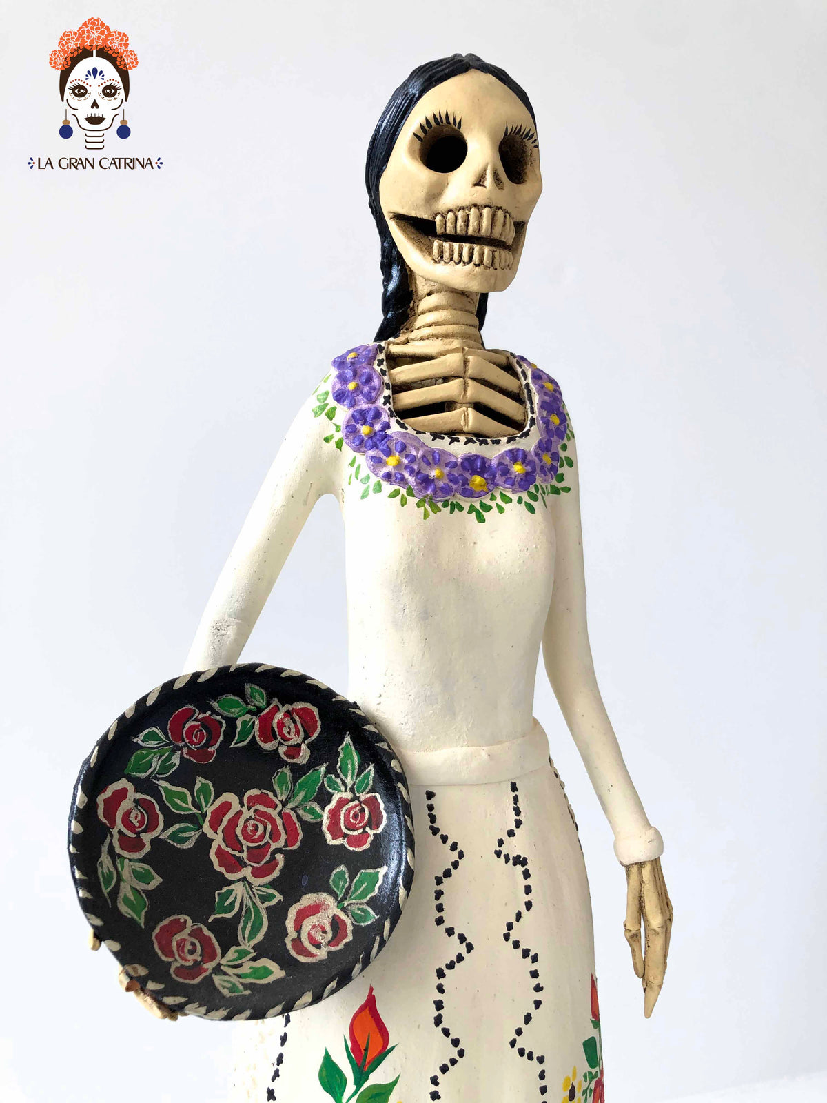 Catrina con plato floreado - 50 cm. 20 in. Catrina