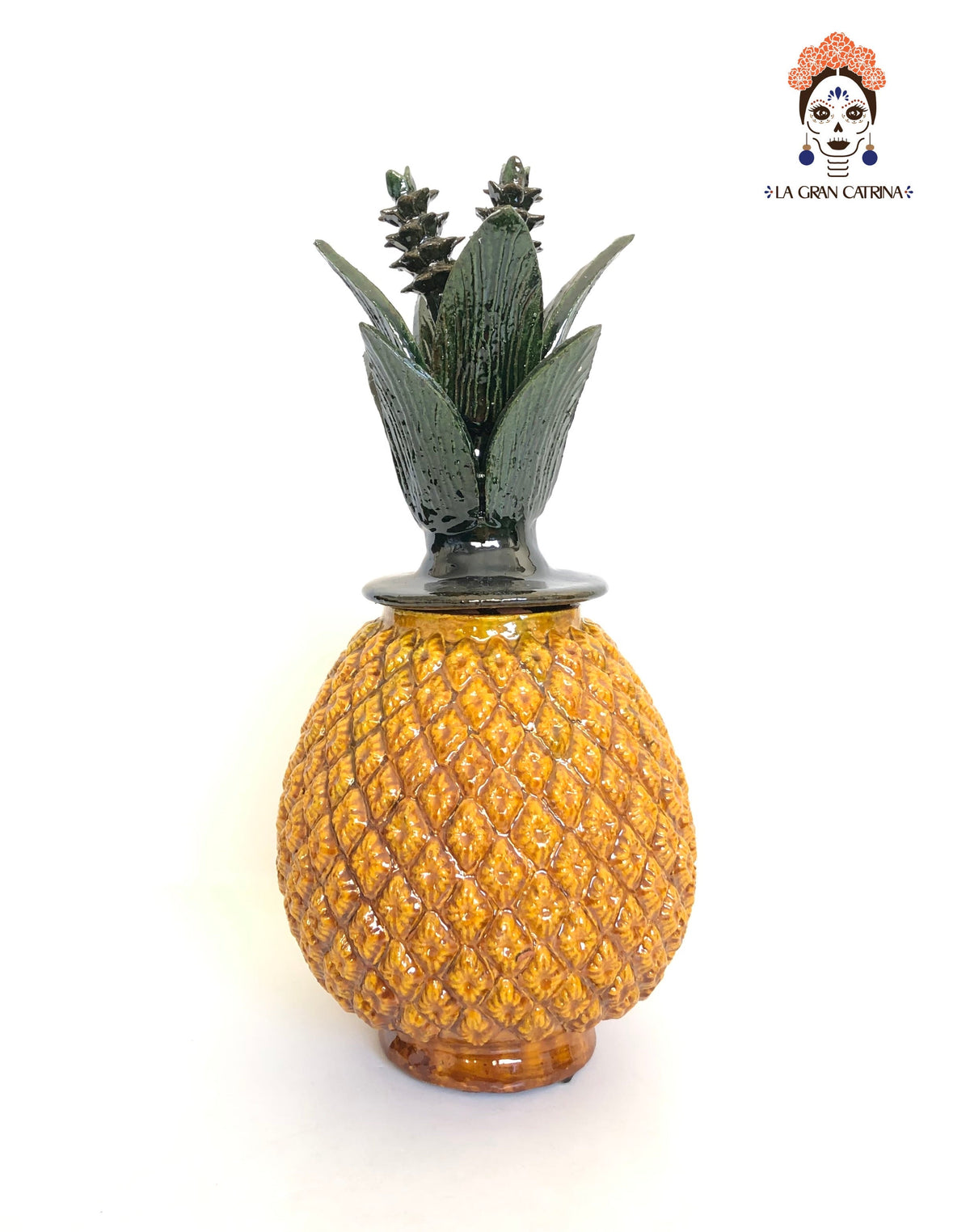 Piña michoacana de barro - Amarillo y Verde - 41 cm. 16 in.