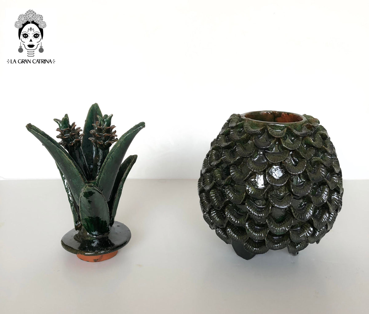 Piña michoacana de barro - Pétalos verdes - 41 cm. 16 in. - Sobre Pedido Sobre pedido