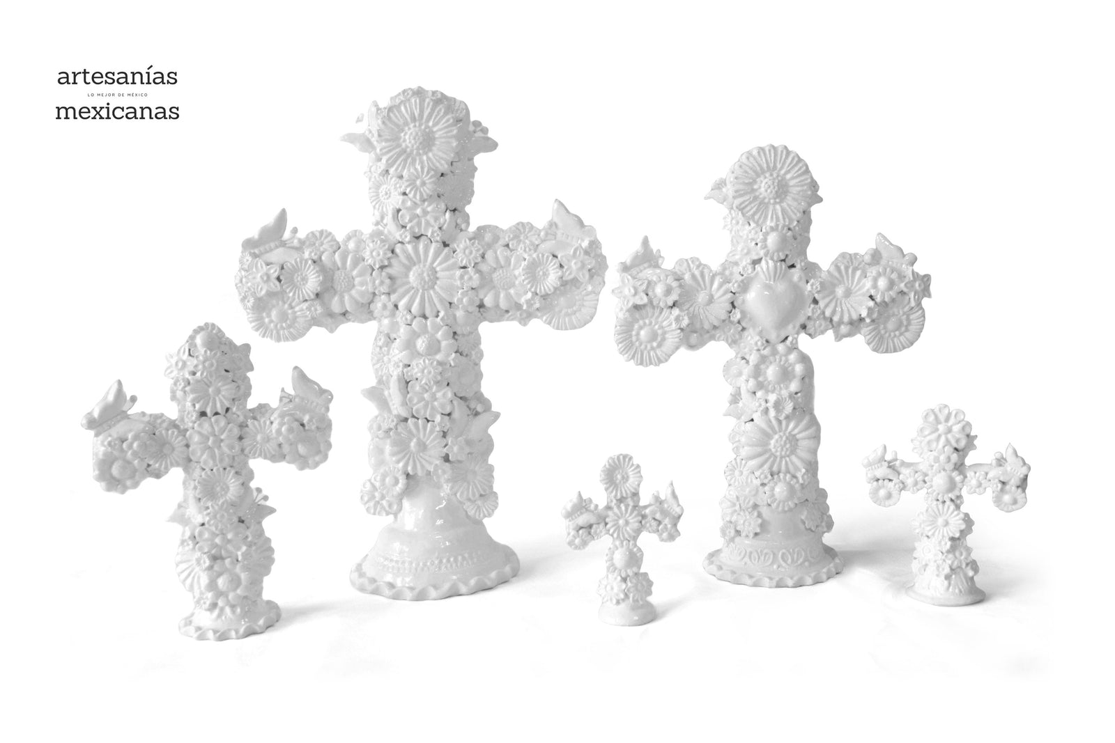 Set de 5 Cruces blancas - Barro vidriado - 45 cm. 18 in. Vidriado Santa Fe