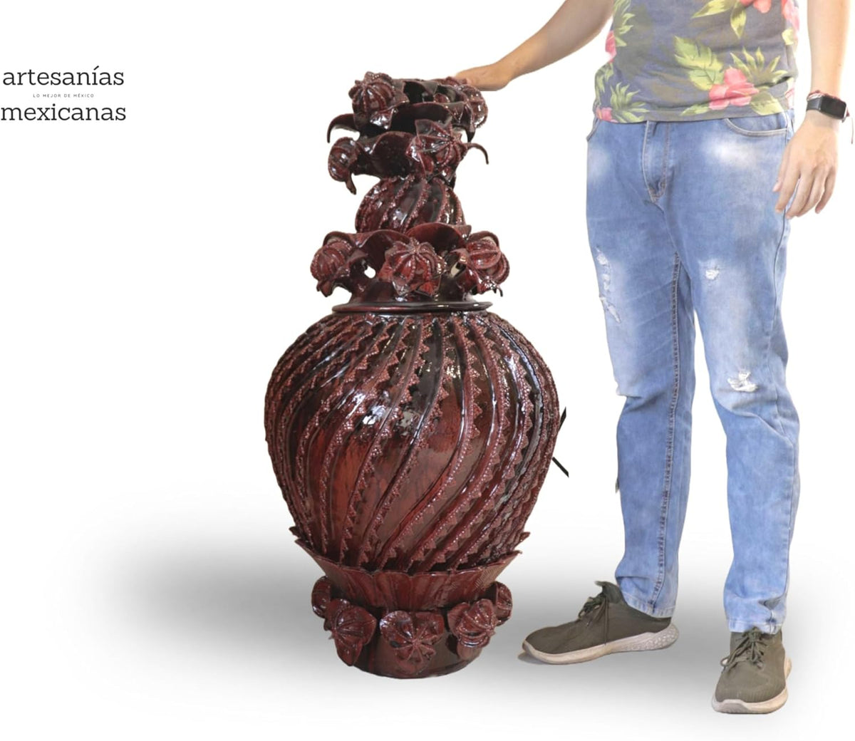 Piña michoacana de barro - Flor de Jamaica - 101 cm. 40 in. - Sobre pedido