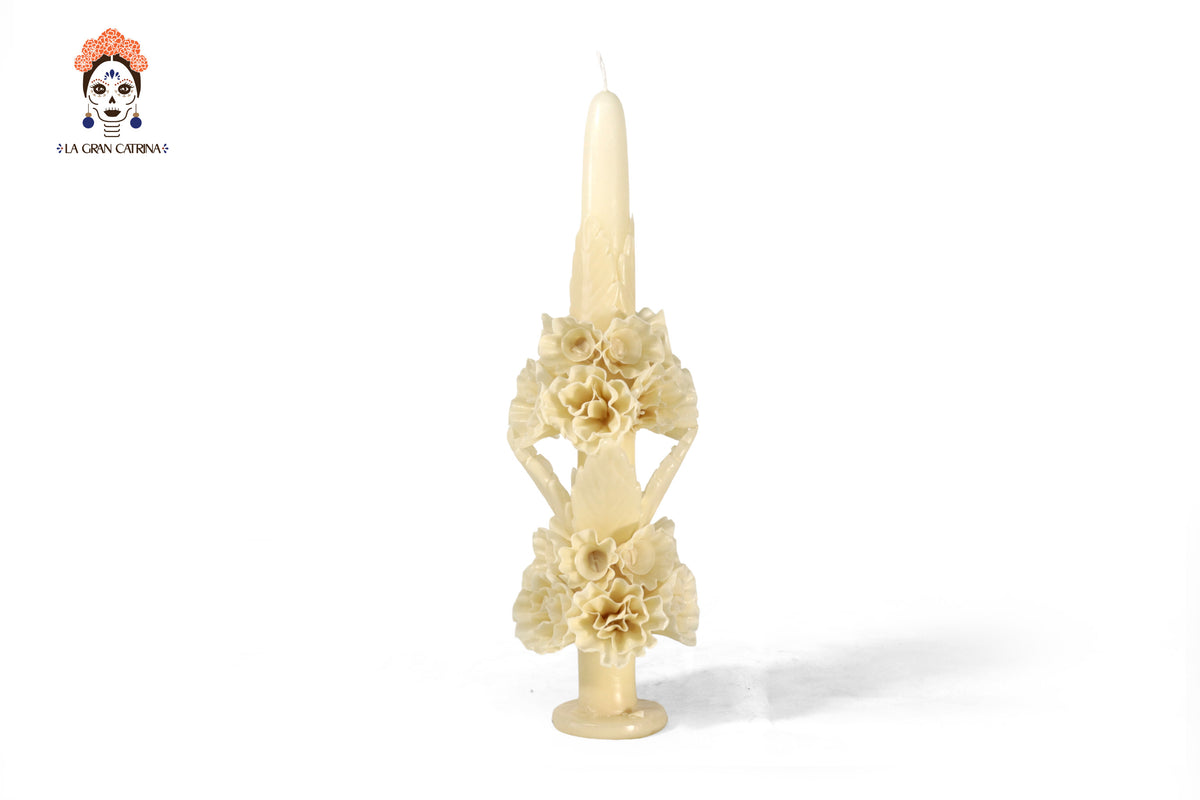 Vela Esculpida - Flores Decorativas Amarilla - 28 cm. 11 in. Vela