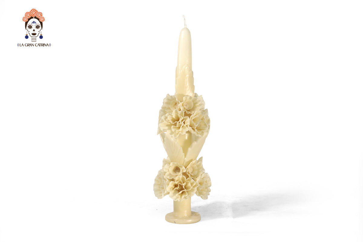 Vela Esculpida - Flores Decorativas Amarilla - 28 cm. 11 in. Vela