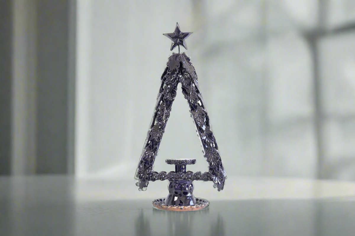 Arbol navideño azul para veladora - 35 cm. 13.7 in.