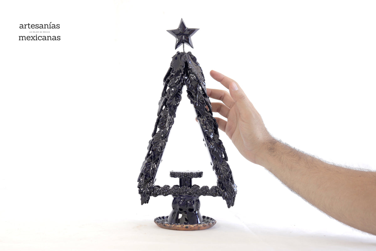 Arbol navideño azul para veladora - 35 cm. 13.7 in.