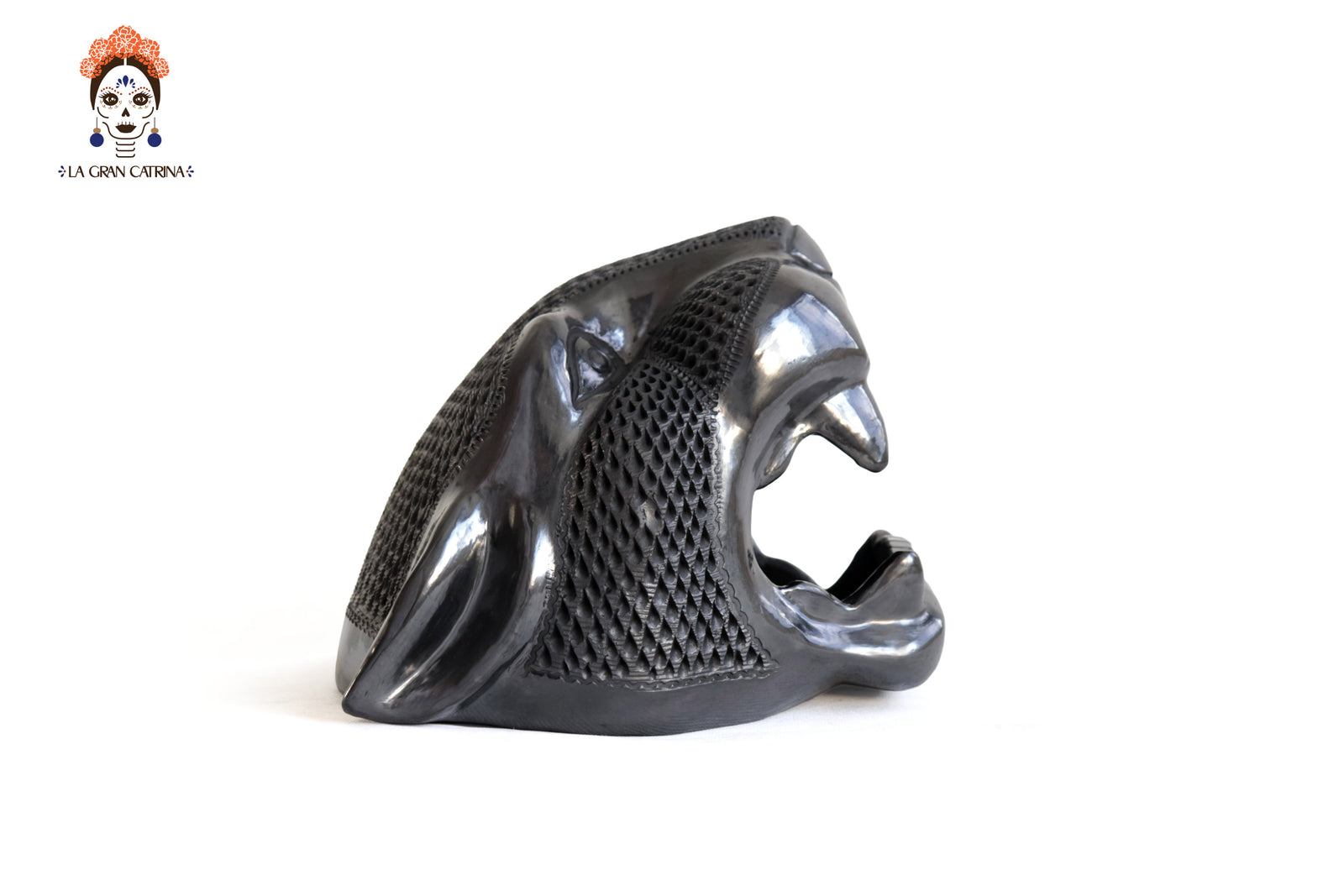 Trío Cabezas Jaguar 20 cm. 7.8 in. Barro negro