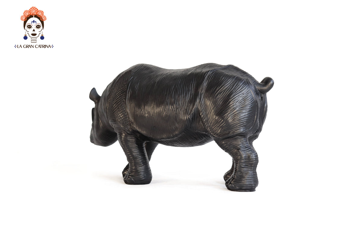 Rinoceronte Brillante de Barro Negro 31 cm. 12.2 in.