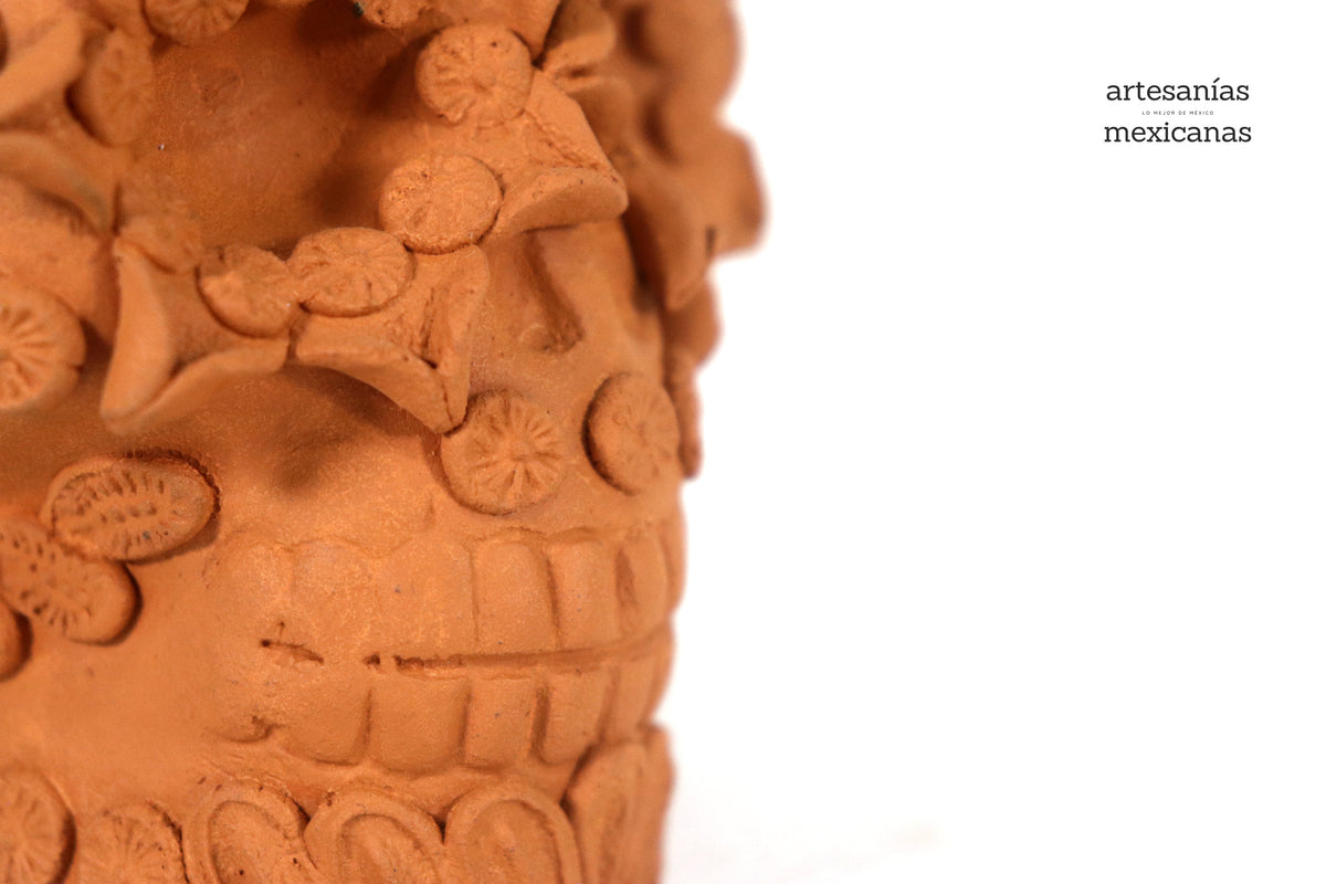 Maceta naranja mediana de Calavera estilo Catrina