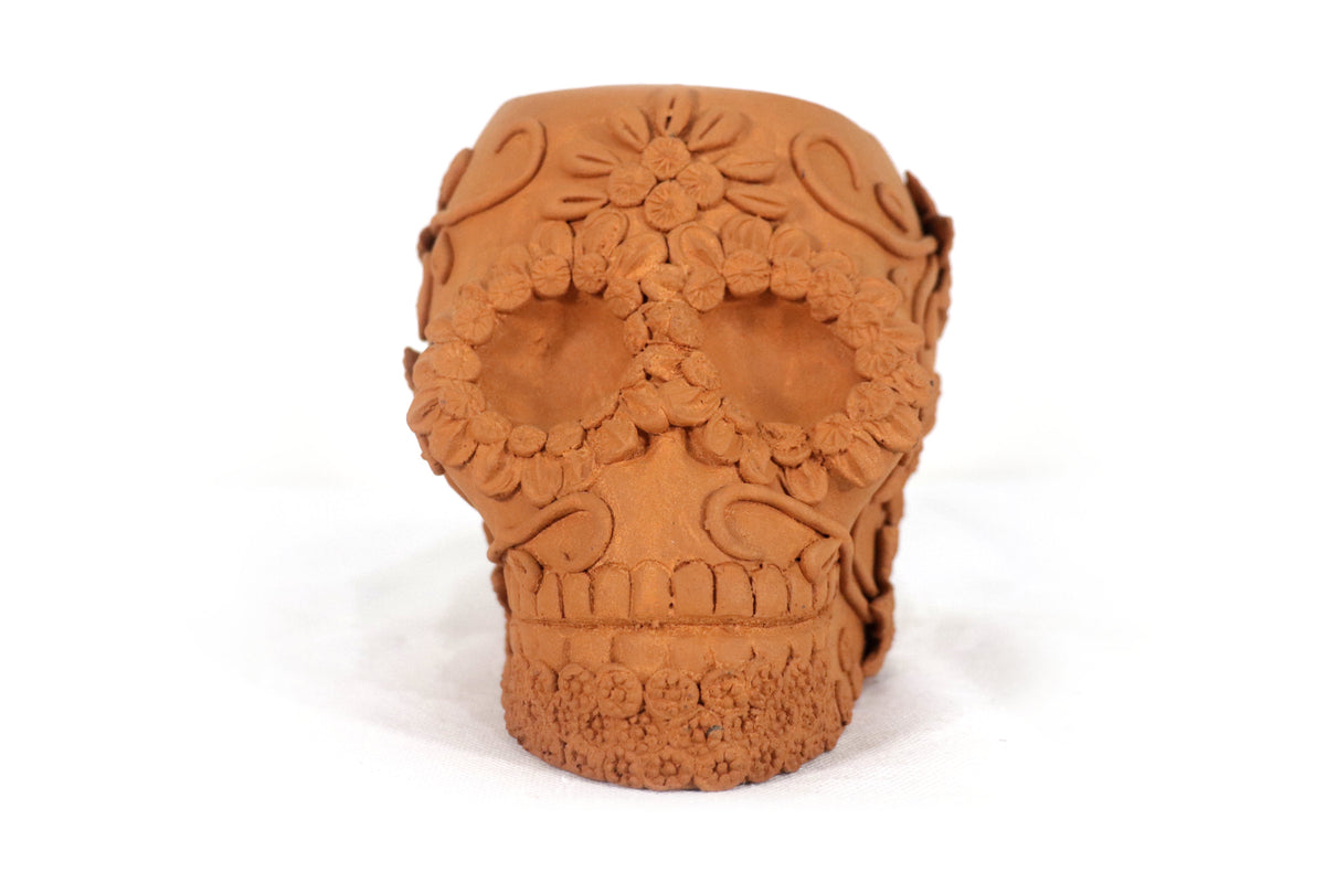 Maceta naranja grande de Calavera estilo Catrina