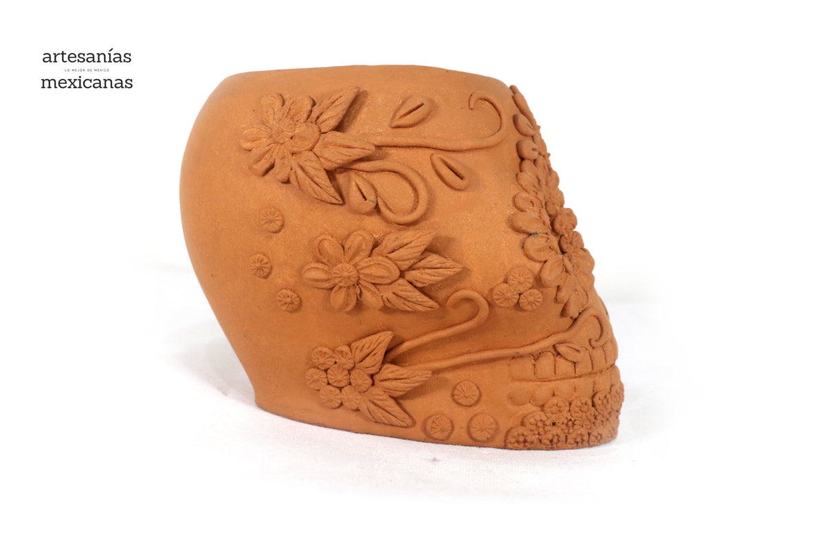 Maceta naranja grande de Calavera estilo Catrina