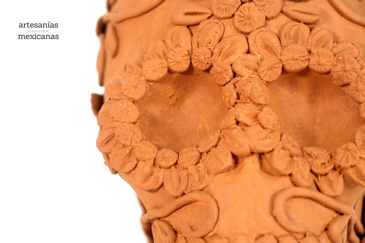 Maceta naranja grande de Calavera estilo Catrina
