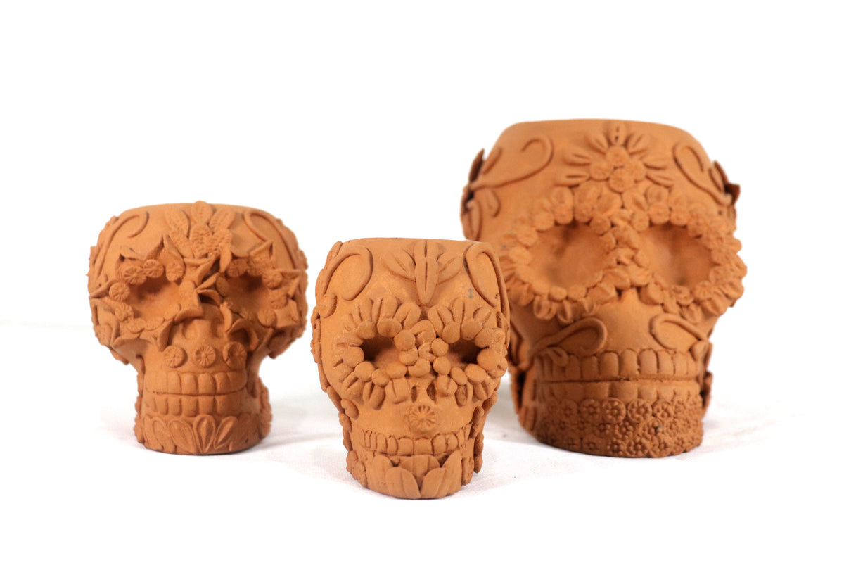 Maceta naranja mediana de Calavera estilo Catrina
