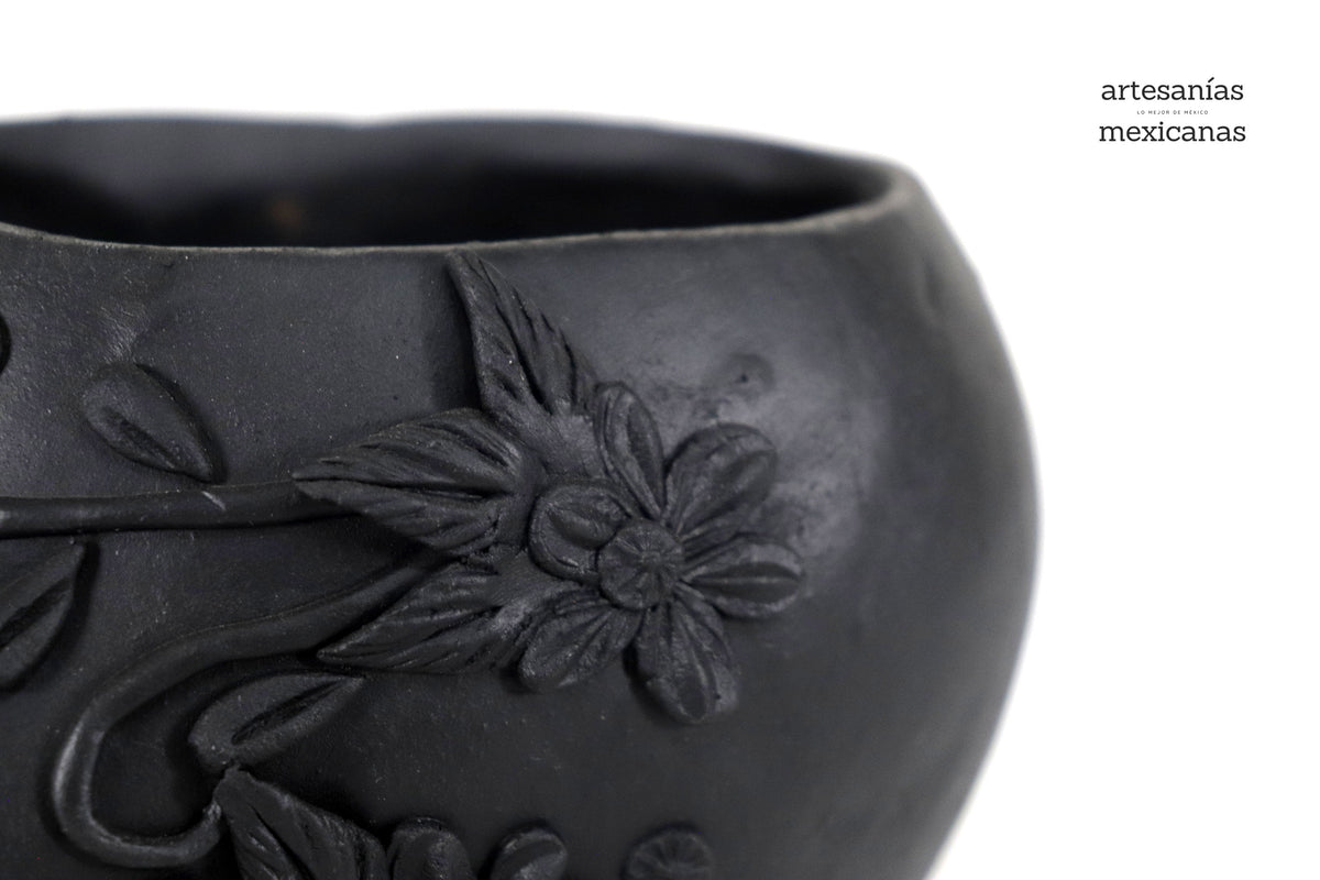 Maceta negra grande de Calavera estilo Catrina